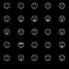 Circle face icons with reflect on black background
