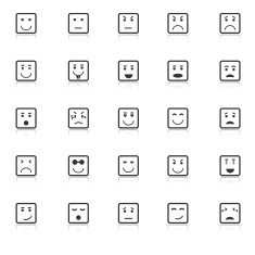 Square face icons with reflect on white background