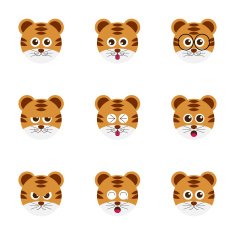 tiger emotion 9 face icon set vector