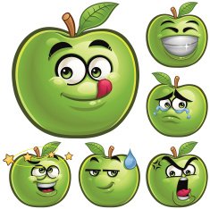 Green Apple Cartoon Set A