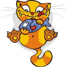 Happy red cat with a fish