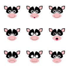 Cow emotion faces icon set vector