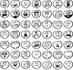 whiteboard drawing - big set of smiling hearts