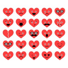 Set of Valentine hearts smiles in different emotions