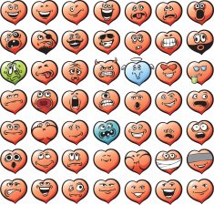 Big set of smiling hearts