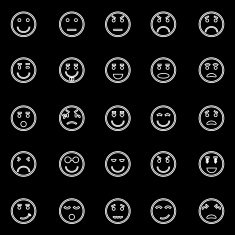Circle face line icons on black background