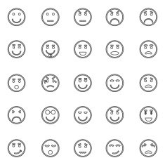 Circle face line icons on white background