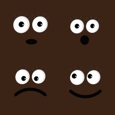 Set of cute funny face emotions in the dark Flat