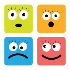 Set of cute funny face emotions Square icons Flat design