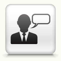 Square Button with Talking Businessman