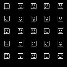 Square face icons with reflect on black background