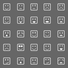 Square face icons on gray background