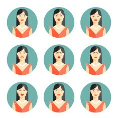 Set of nine different women emotions
