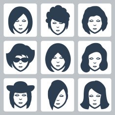 Vector isolated female faces icons set