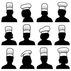 Customized Faces Chef Concept black & white vector icon set
