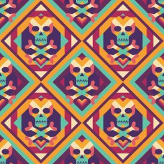 Skull and heart geometric background - seamless vector pattern