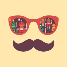 Colorful hipster sunglasses with intelligent robots