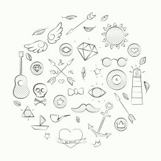 Hand drawn set of hipster elements over beige N2