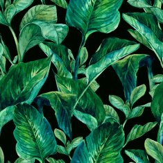 Watercolor Seamless Background with Tropical Leaves
