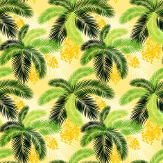 Vector illustration Seamless color palm leaves and fruit pattern
