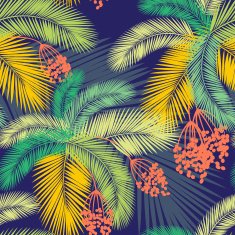 Vector illustration Seamless color palm leaves and fruit pattern N2