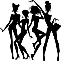 silhouette of funny girls on white background