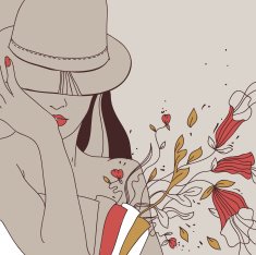 vector illustrations of pretty girl in a hat with flowers