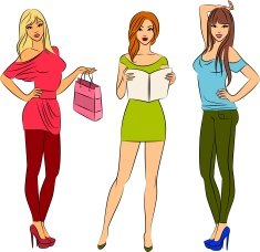Beautiful fashion shopping girls Vector set