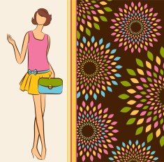 Vintage silhouette of girl on tapestry background Vector