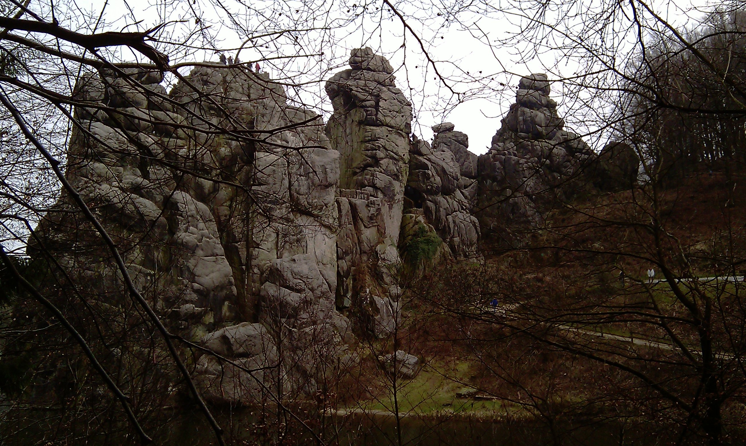 Externsteine, distinctive sandstone rock formation at winter, germany ...