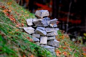 mountain of stones in the forest