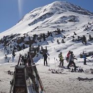 landscape of winter sports skis on a snowy mountain