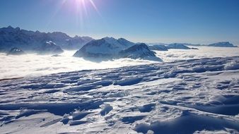 Landscape of snow capped mountain peaks