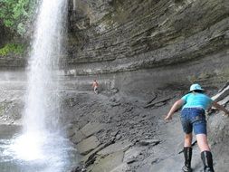 People on Bridal Veil Falls in summer