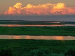 dawn in white clouds over beautiful nature