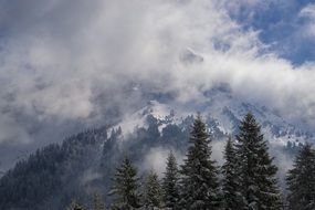 the mountains in dense clouds