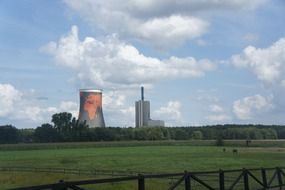 landscape of cooling tower in a field