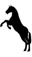 graphic image of a black silhouette of a thoroughbred horse