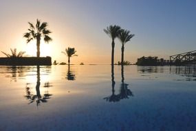 stunning view from the hotel pool at dusk