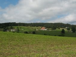 Panorama of the farm with colorful plants in Schonach, Germany