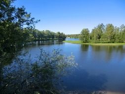 spring panorama of blue lake in Sweden