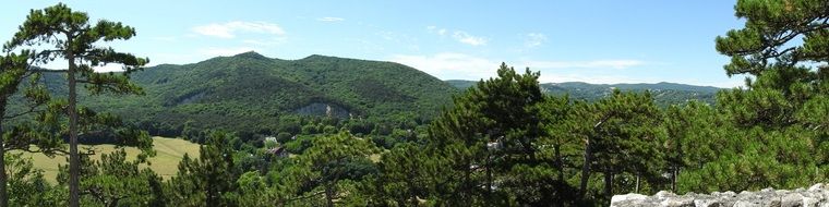 panoramic view of the mountain landscape on a clear sunny day