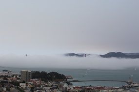 Golden Gate Bridge in Dense Fog in California