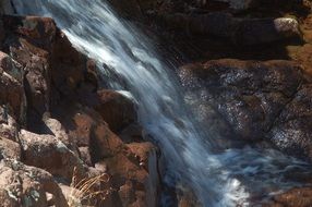 among the rocks closeup waterfall