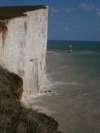 white cliffs and lighthouse in England