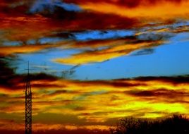 yellow-red clouds on the sky at sunset
