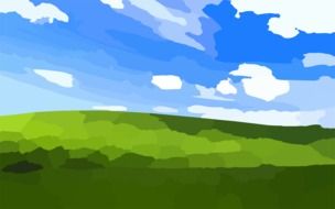 picturesque drawing of a green hill under a blue sky