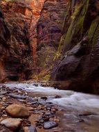 water flow between narrow rocks