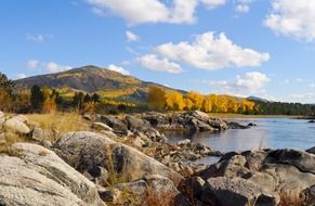 mountain river on a background of yellow autumn forest