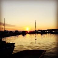 landscape of yachts and boats on River at the sunset